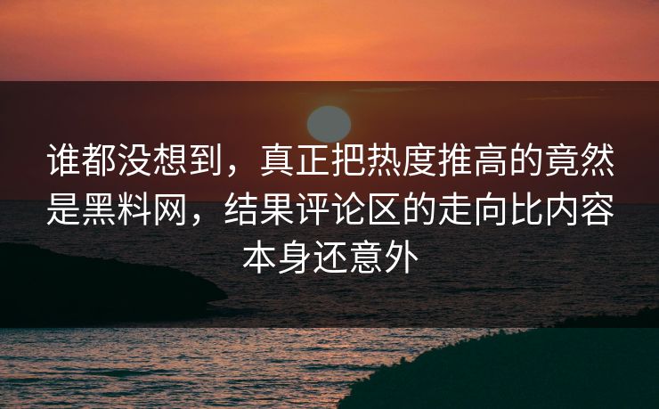 谁都没想到，真正把热度推高的竟然是黑料网，结果评论区的走向比内容本身还意外